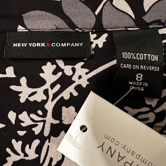 NEW YORK & COMPANY Sundress Midi Cotton Black Gray & White Floral 8 - Picture 5 of 6